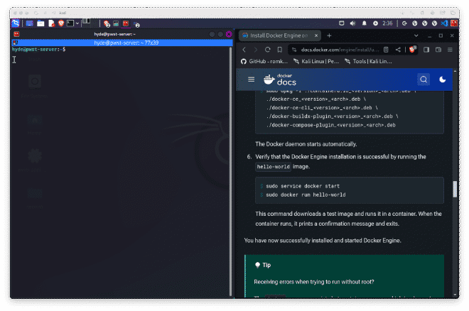Screenshot of terminator terminal beside a window of a browser